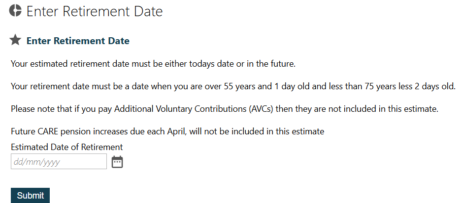 The employerHub retirement quote, enter date of leaving